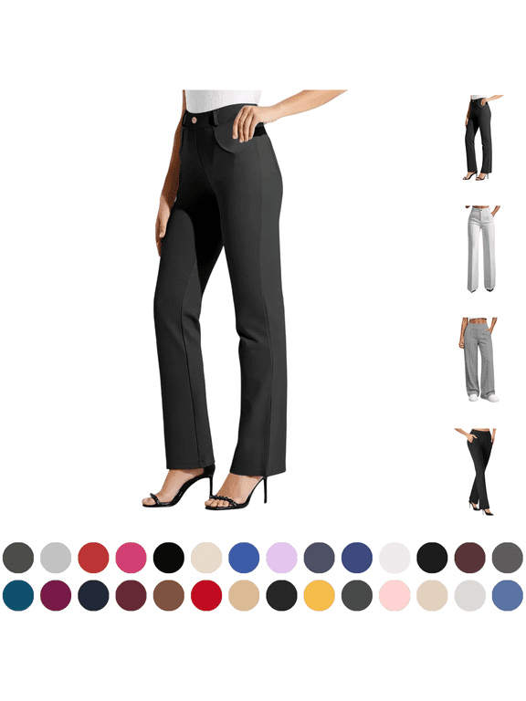 Womens Pants Black Dress Pants for Women Elastic Waist Pull on with Pockets Straight Trousers Black L