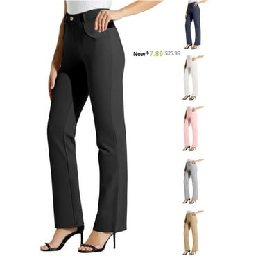 Tawop Womens Pants Black Dress Pants for Women Elastic Waist Pull On with Pockets Straight Trousers Black L