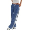 thumbnail image 1 of Tawop Womens Pants Casual Sports Drawstring High Waist Side Striped Loose Wide Leg Pants with Pockets, 1 of 7