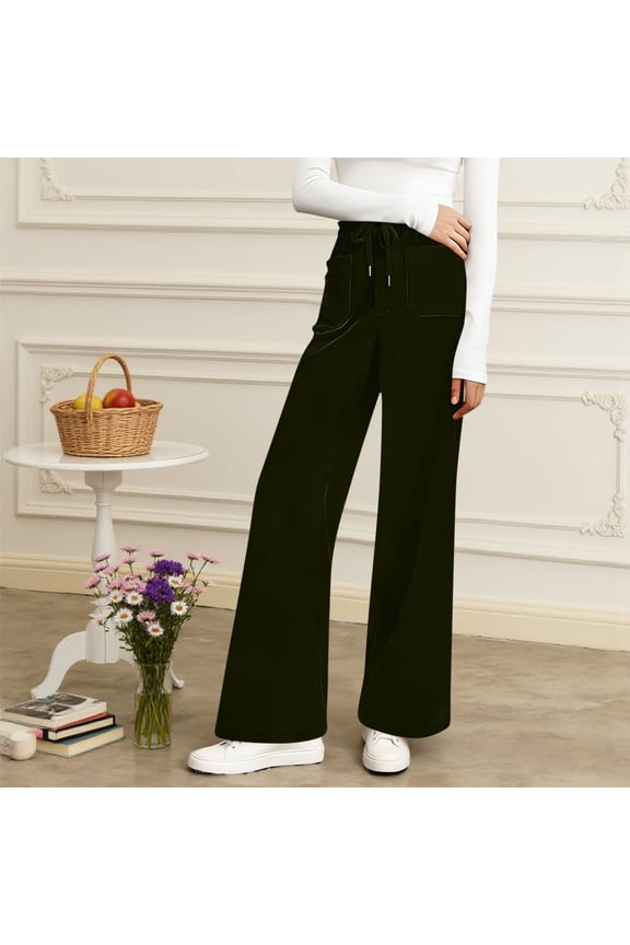 Womens Pants Fashion Suede Pants Casual Solid Color Pants for Women Pocket Elastic Waist Comfort Loose
