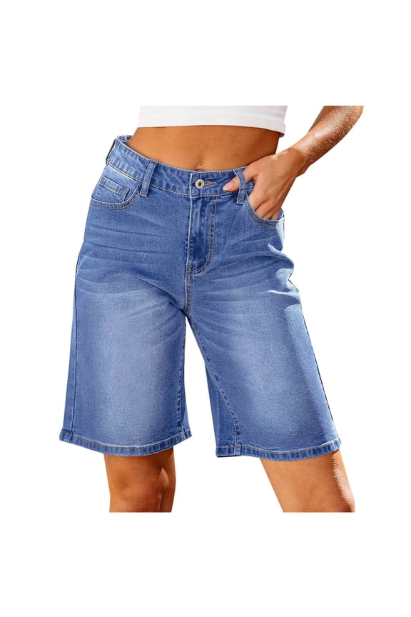 Womens High Rise Shorts Womens Pants High Rised Casual Shorts for Women Above-Knee Bermuda Womens Shorts with Pockets Easy Care, Women's S-XXL