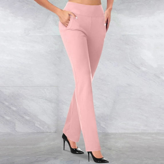 Tawop Womens Pants Knitted Micro Flared Trousers Slim Fit Solid Color Pockets Casual Pull On Elastic Waist Work Street