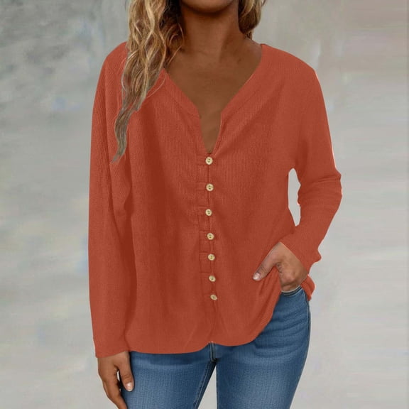 Tawop Womens Shirt Casual Fashion Solid Color V-Neck Fall/Winter Long Sleeved Blouses Shirts