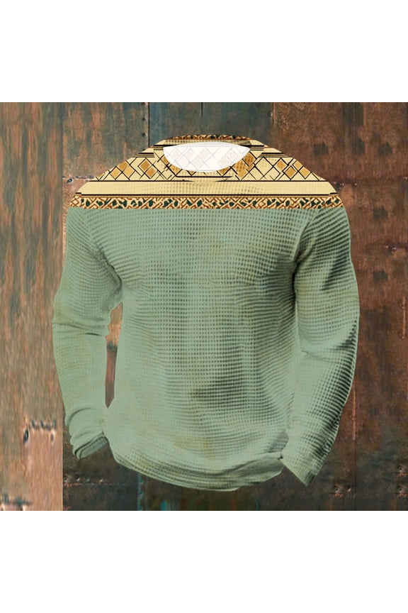 Womens Shirts Men's Printed Robust Ethnic Round Neck Street Long Sleeved Shirt