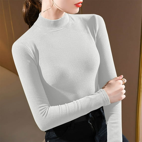 Tawop Womens Shirts Womens T Shirts Long Sleeve High Neck Solid Comfort White Xl(Us:10)