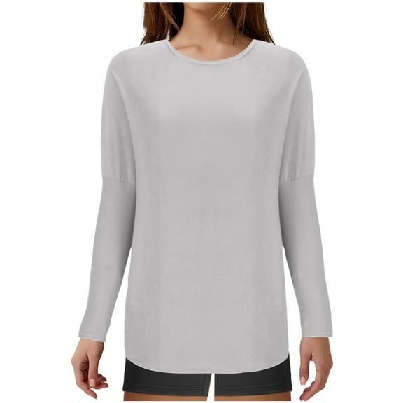 Tawop Womens Shirts Womens T Shirts Round Neck Long Sleeve Solid Gray Xl(Us:10)