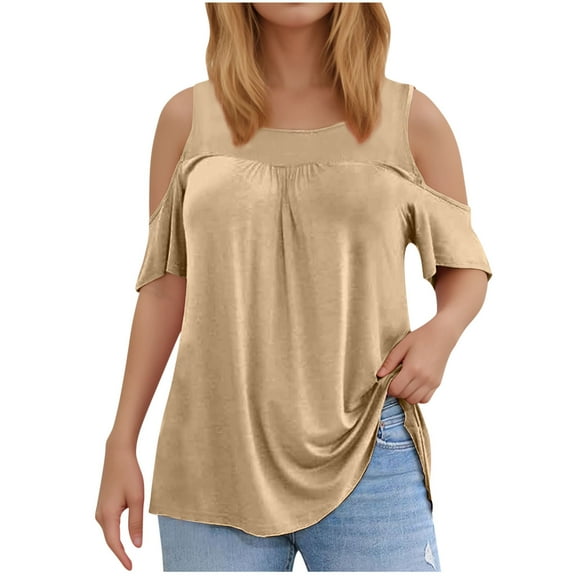 Tawop Womens Shirts Womens T Shirts Round Neck Short Sleeve Plus Size Loose Cotton Slim Off-The-Shoulder Yellow Xxxxl(Us:16)