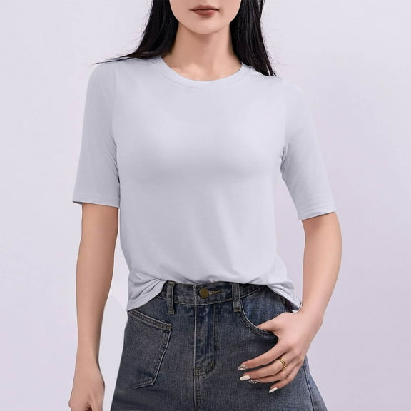 Tawop Womens Shirts Womens T Shirts Round Neck Solid Thin Gray Xxl