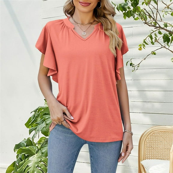 Tawop Womens Shirts Womens T Shirts Short Sleeve Solid V Neck Orange Xxl