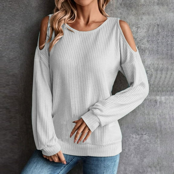 Tawop Womens Shirts Womens Tee Shirts Long Sleeve Solid Loose Button Off-The-Shoulder Gray S(Us:4)