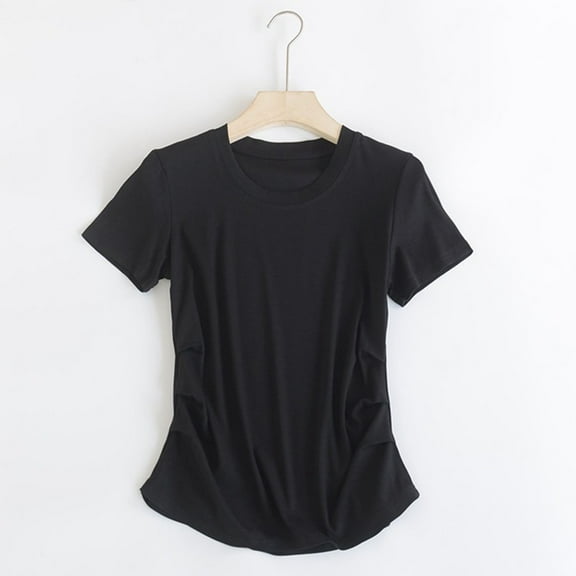 Tawop Womens Shirts Womens Tee Shirts Round Neck Short Sleeve Solid Black Xxl(Us:12)