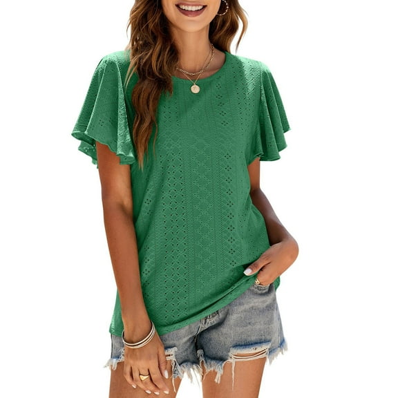 Tawop Womens Shirts Womens Tee Shirts Round Neck Short Sleeve Solid Summer Green S(Us:4)