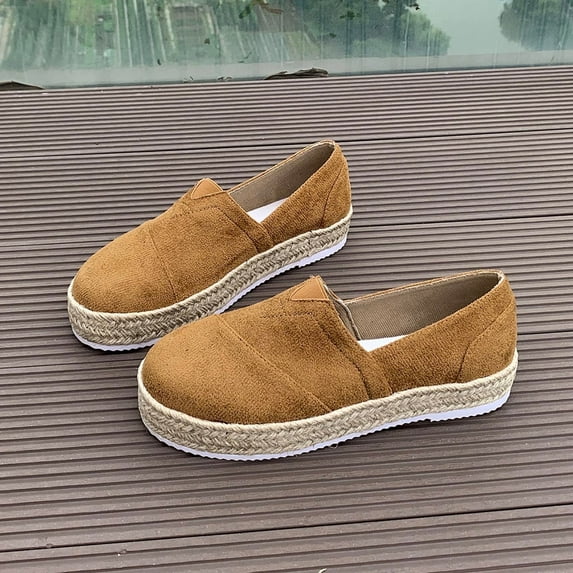 Tawop Womens Shoes Womens Shoes Womens Dress Shoes Slip On Casual Comfort Flat Round Toe Khaki Size 6.5