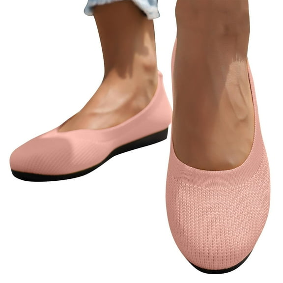 Tawop Womens Shoes Dressy Casual Slip On Walking Work Casual Flat Round Toe Retro Knit Pink Size 7.5