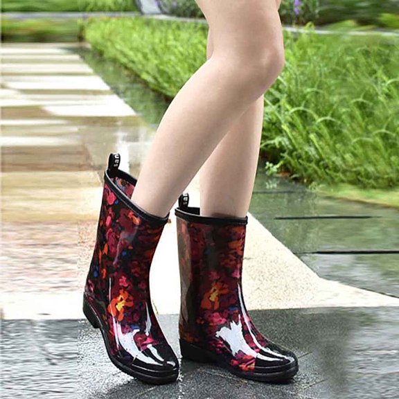 Tawop Womens Shoes Dressy Casual Water Shoes Slip Resistant Waterproof Boots Red Size 5.5