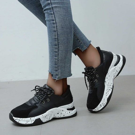 Tawop Womens Shoes Fashion Ladies Stretch Cloth Large Size Women's Casual Sports Color Block Comfortable Women's Shoes, Black Size 4.5