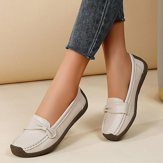 Tawop Womens Shoes Womens Dress Shoes Work Shoes Flats Casual Comfort Round Toe Slip On Beige 5.5