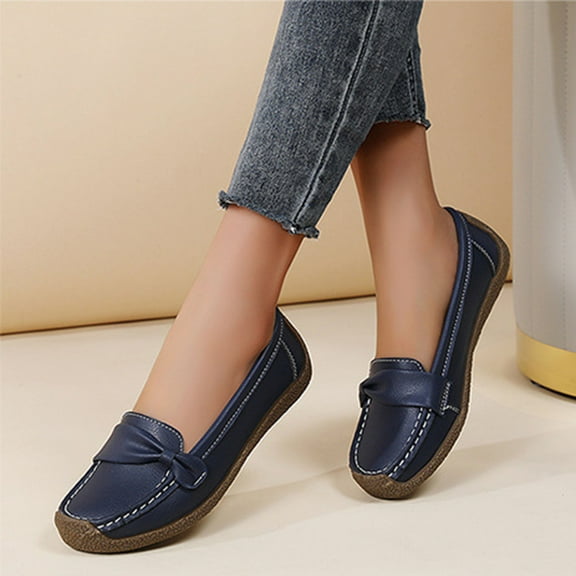 Tawop Womens Shoes Womens Dress Shoes Work Shoes Flats Casual Comfort Round Toe Slip On Dark Blue 5.5