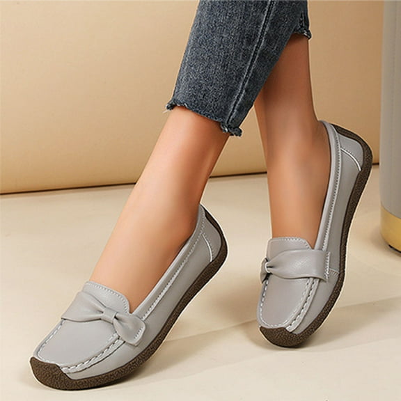 Tawop Womens Shoes Womens Dress Shoes Work Shoes Flats Casual Comfort Round Toe Slip On Gray 5.5