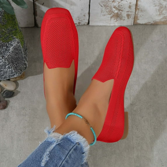 Tawop Womens Shoes Womens Dress Shoes Work Shoes Flats Casual Comfort Square Toe Red 6