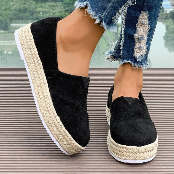 Tawop Women Shoes Womens Slip On Shoes Casual Comfort Flat Round Toe Black Size 5.5