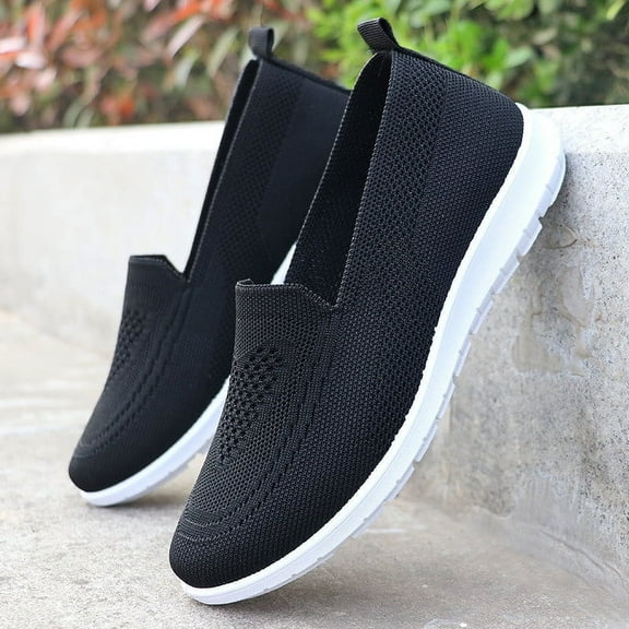 Tawop Womens Slip On Shoes Slip Resistant Casual Flat Buckle Soft Black Size 5.5