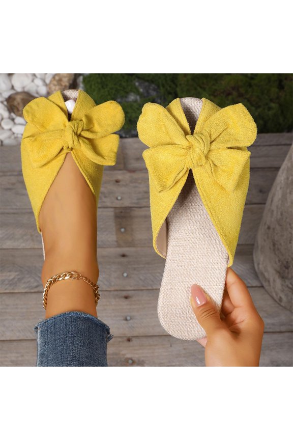 Womens Slippers Women's Fashionable Casual Spring and Summer Round Toe Flat Bow Slippers Shoes