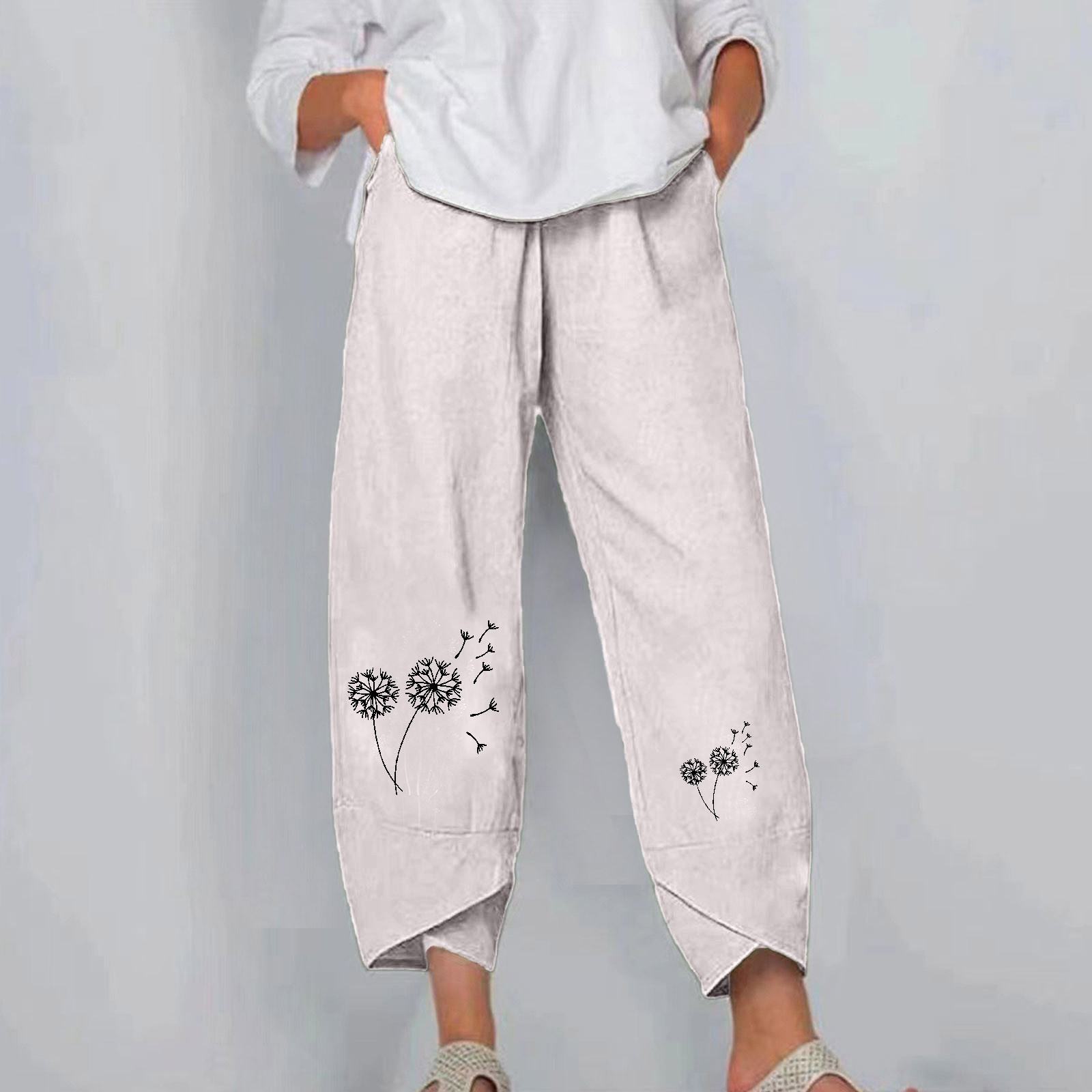 Tawop Womens Sweatpants Wide Leg Cotton Linen Casual with Pockets Baggy ...
