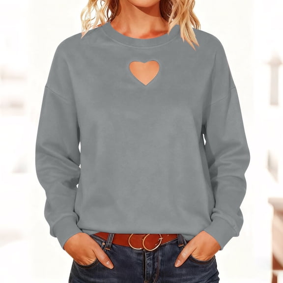 Tawop Womens Sweatshirt Women's Round Neck Solid Color Loose Fitting Long Sleeve Hoodless Sweatshirts