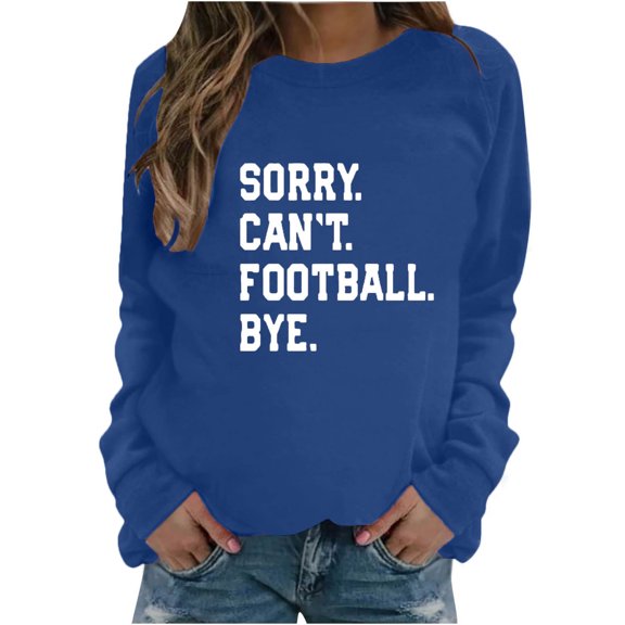 Tawop Womens Sweatshirts Graphic Womens Top Sweatshirt Crew Neck Long Sleeve Letter Blue XL