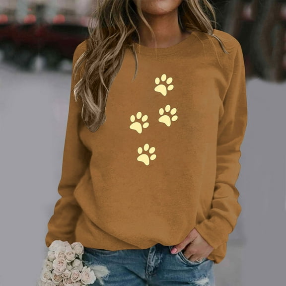 Tawop Womens Sweatshirts Graphic Womens Tops Sweatshirt Crew Neck Long Sleeve Dog Brown S