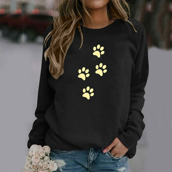 Tawop Womens Sweatshirts Graphic Womens Tops Sweatshirts for Women Crew Neck Long Sleeve Dog Black S