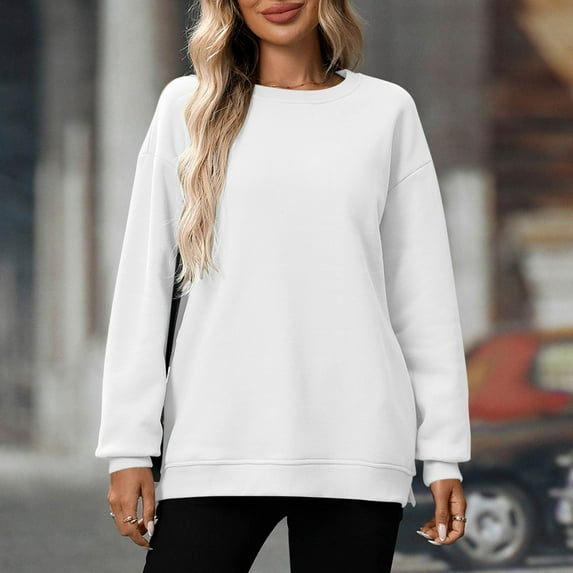 Tawop Womens Sweatshirts Tops Sweatshirt Crewneck Long Sleeve Solid White M