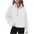 thumbnail image 1 of Tawop Womens Sweatshirts Tops Sweatshirt Pullover Fleece Hoodies Hoodless Quarter Zip Crop Workout White XL, 1 of 5