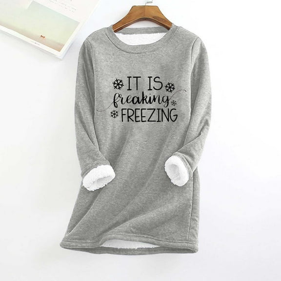 Tawop Womens Sweatshirts Tops for Women Sweatshirt Crew Neck Long Sleeve Warm Fleece Graphic Casual Heavyweight Gray M