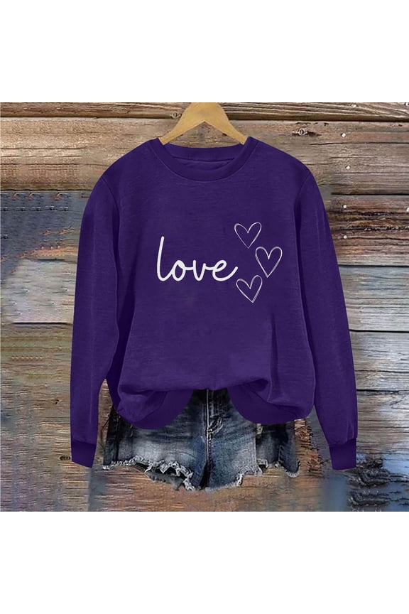 Womens Sweatshirts Valentine's Day Pullover Casual Tops (Women's,Petite)