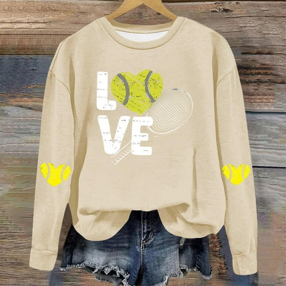 Tawop Womens Sweatshirts Women Tops Sweatshirts for Women Crew Neck Long Sleeve Pullover Graphic Beige L