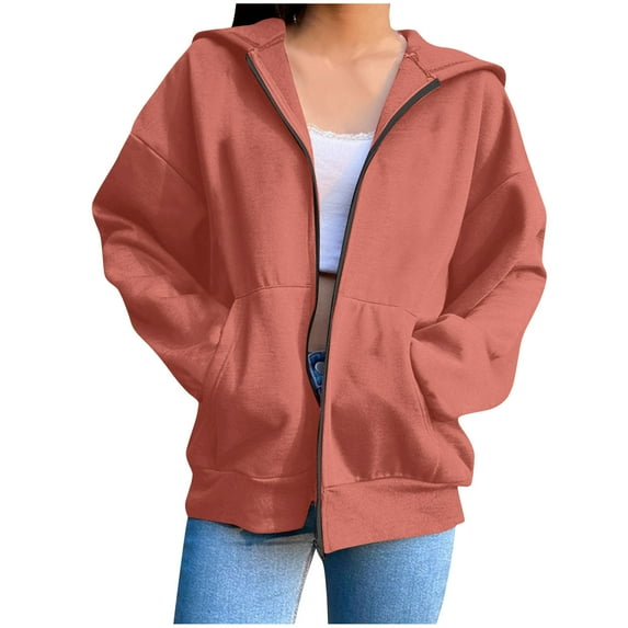 Tawop Womens Sweatshirts Women Tops Sweatshirts for Women Long Sleeve Pullover Fleece Hoodies Solid Coats Casual Watermelon Red 2XL