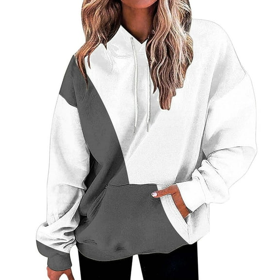 Tawop Womens Sweatshirts Womens Top Sweatshirt Long Sleeve Hoodies Pockets Graphic Drop Shoulder Gray M