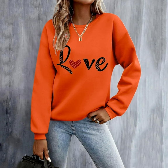 Tawop Womens Sweatshirts Womens Top Sweatshirts for Women Crew Neck Long Sleeve Graphic Orange M