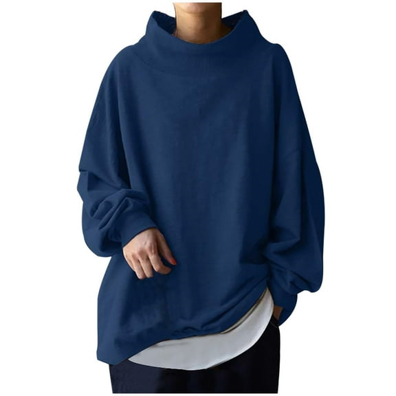 Tawop Womens Sweatshirts Womens Tops Sweatshirt Crew Neck Long Sleeve Pullover Solid Blue S