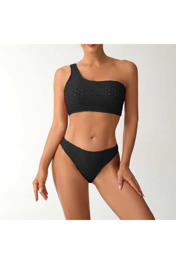 Womens Swimsuits Women Solid Color Lace-Up Split Swimsuit Bikini Beach Hot Spring Two-Piece Swimsuit Suit