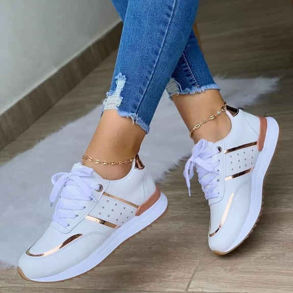 Tawop Womens Tennis Shoes Casual Comfort Round Toe Lace-Up Lace Low Tops White Size 6