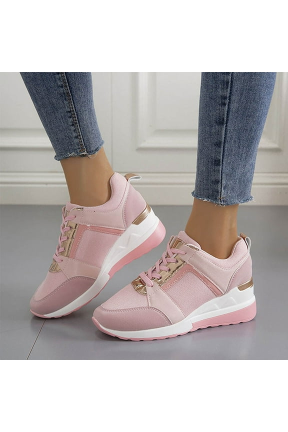 Womens Shoes Womens Tennis Shoes Casual Wedge Sneaker Mesh Lace Pink Size 7.5