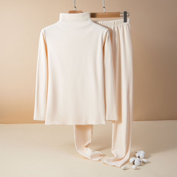 Tawop Womens Thermal Underwear Long John Set Base Layer Winter Warm Top and Bottom(Beige,XL)
