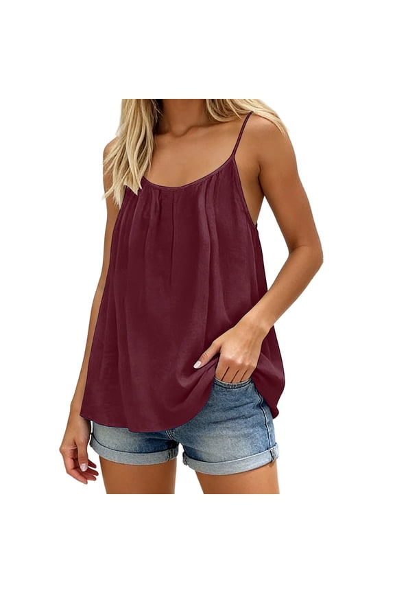 Womens Tops Womens Backless Cami Tops Summer Casual Sleeveless Boho Adjustable Spaghetti Strap Loose Ruffle Beach Maxi Tops