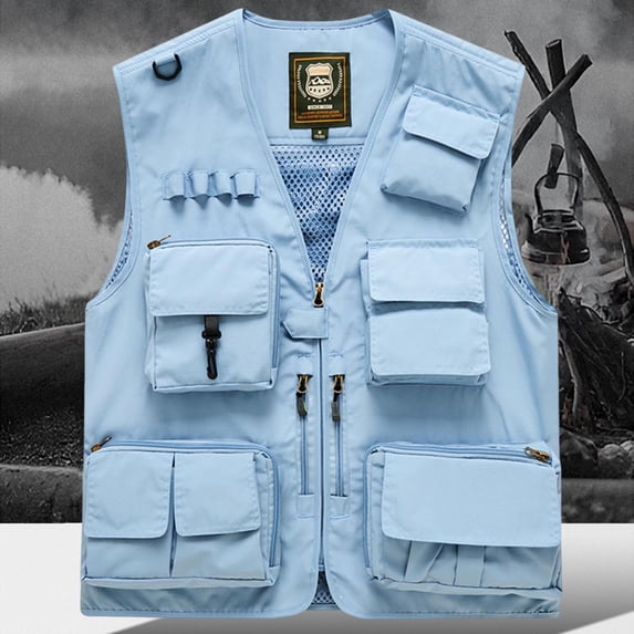 Tawop Womens Vest Men Casual Loose Fashion Volunteer Outdoor Emergency Multi-Pocket Multifunctional Zipper V-Neck Tank Top