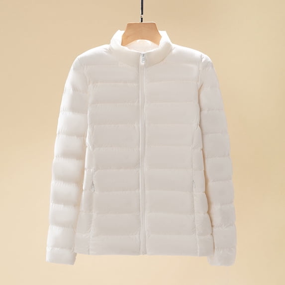 Tawop Womens Winter Jacket 2024 Utility Mid-Length Solid Color Cold Resistant Long Sleeve Zip Up White L