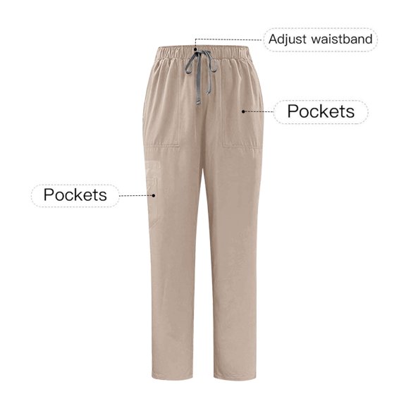 Tawop Work Pants for Women Multiple Pockets Nurses Pants Straight Leg Drawstring Work Pants Workwear