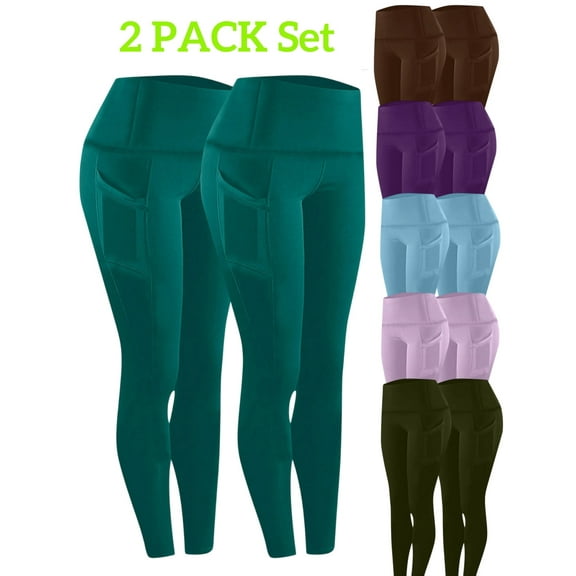 Tawop Yoga Leggings with Pockets Athletic Workout Leggings Yoga Tummy Control High Rise Ankle Long for Women， Green L